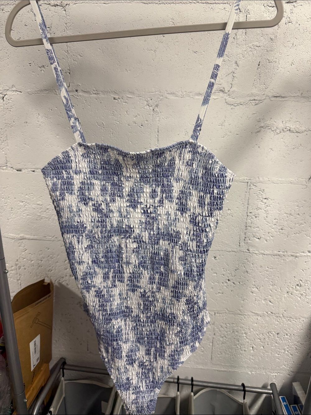 Blue & White Smocked Spaghetti-Strap One Piece - NOTHING FITS BUT Size XL - NWOT